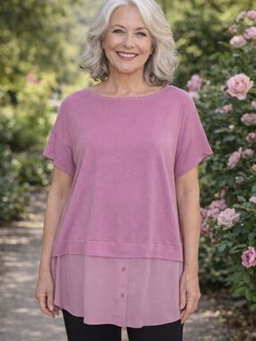 Ann Taylor Dusty Lavender Layered Tunic Blouse Chiffon-Style Hi-Low Top